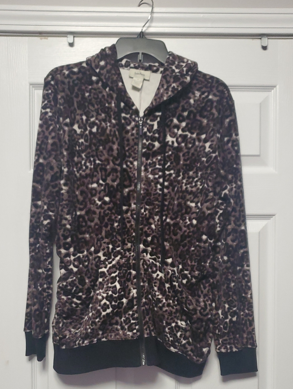 Neiman Marcus Brown and Black Leopard Zip-Up Hoodie